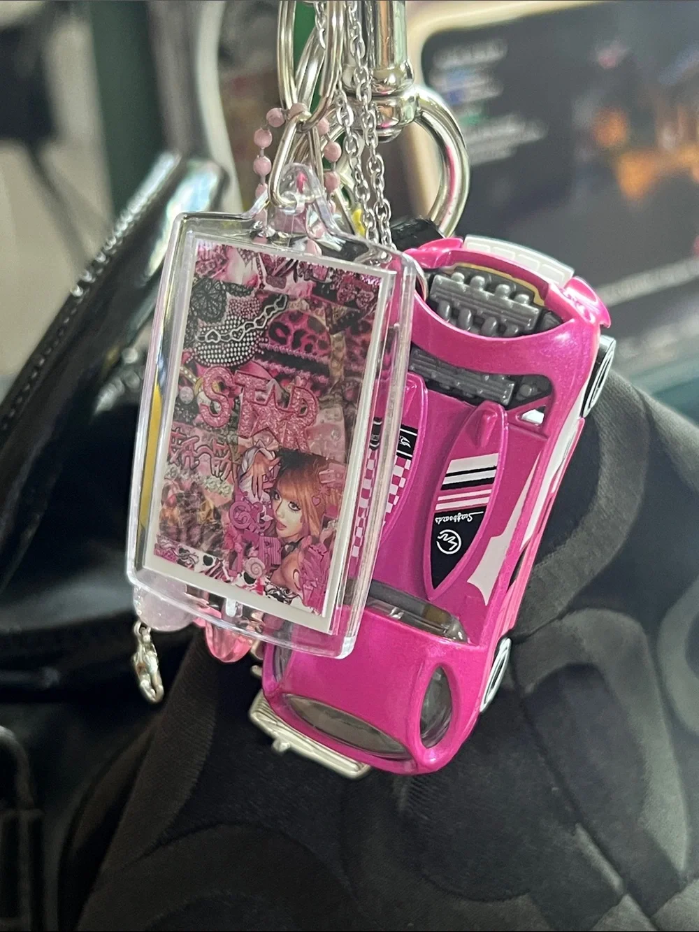 Sanrio Pink Toy Car Keychain with Charms